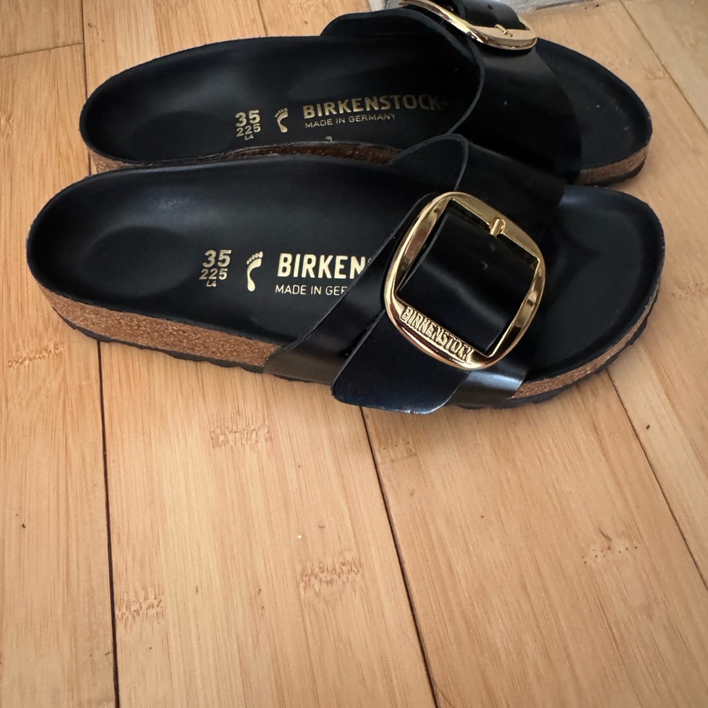 Birkenstock Madrid Big Buckle High Shine Black Patent Sandals